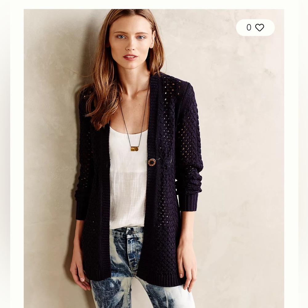 Anthropologie Navy Open-Knit Long Cardigan